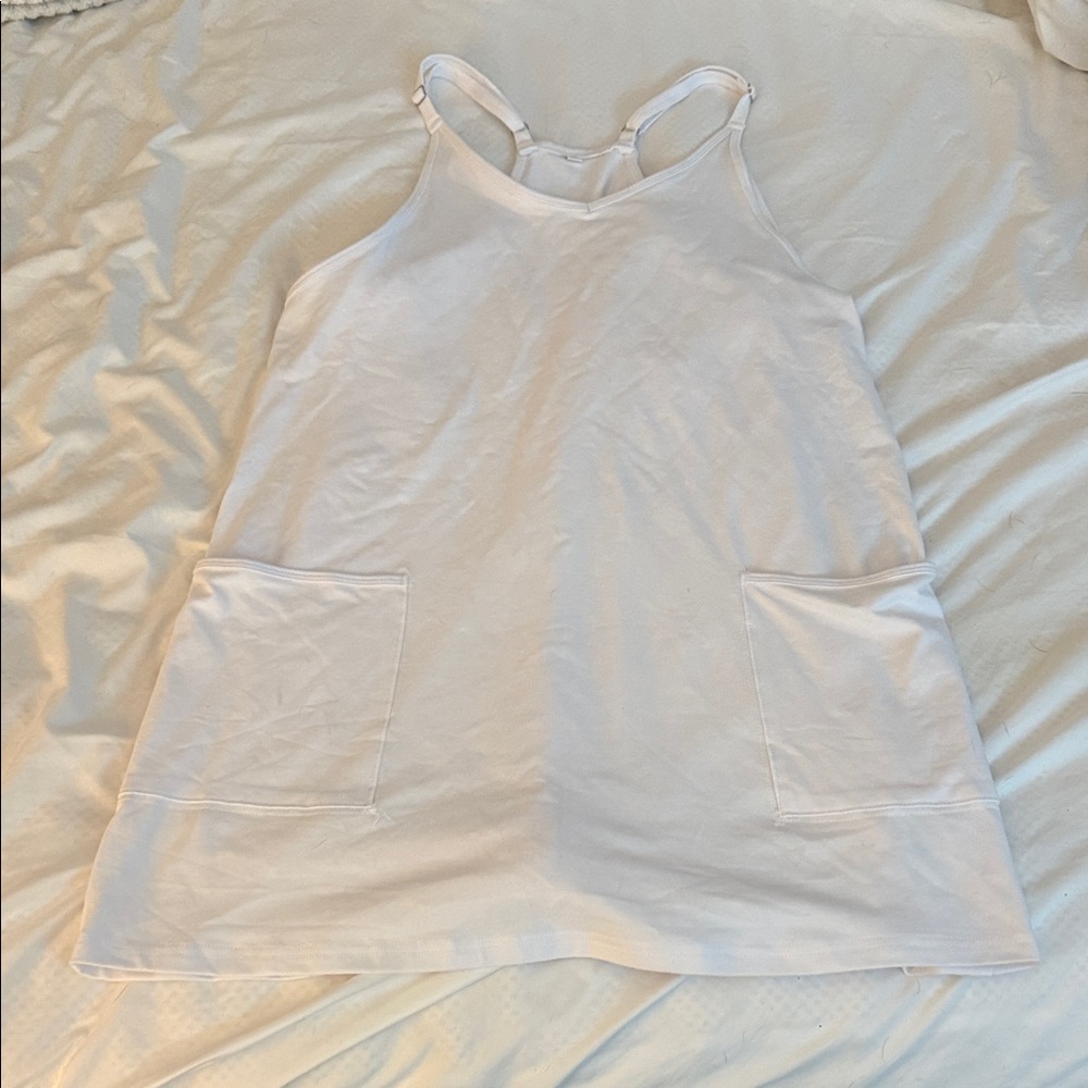 White Sleeveless Dress with Pockets